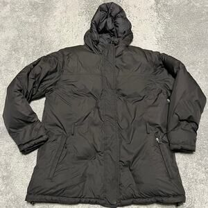 Lands End Coat Womens Large Petite Black Down Hooded Winter Jacket